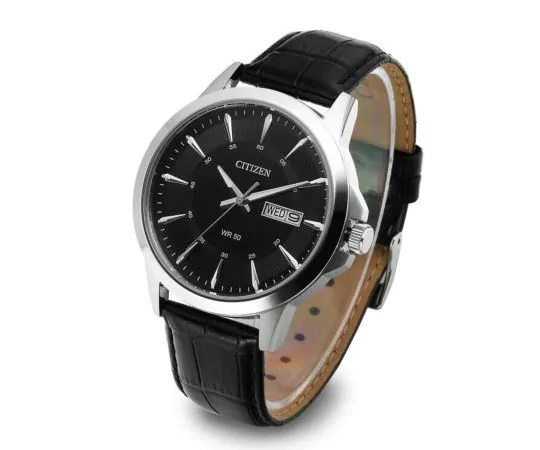 Citizen Heren analoog kwartshorloge met lederen armband BF2011-01EE, zwart, zwart, Eén maat, armband