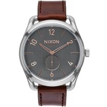 NIXON A465-2064 C45 Leather Gray Rose Gold Mens Watch 45mm 10 ATM