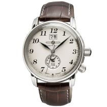 Zeppelin LZ127 7644-5 Mens Watch Dual-Time Brown Silver 42 mm 