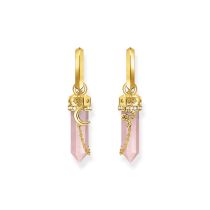 Thomas Sabo CR722-414-9 Gold Hoop Earrings w. pink crystal pendant & symbols 