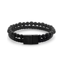Rebel & Rose RR-M0057-B-L+ Bracelet Full Metal Combo 12mm Black Rocks