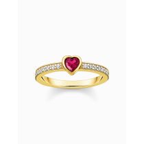 Thomas Sabo TR2448-995-10-56 Gold-plated solitaire ring red stone