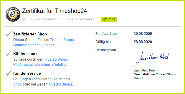 Timeshop24 Experience – Certified since 2005 by Trusted Shops
