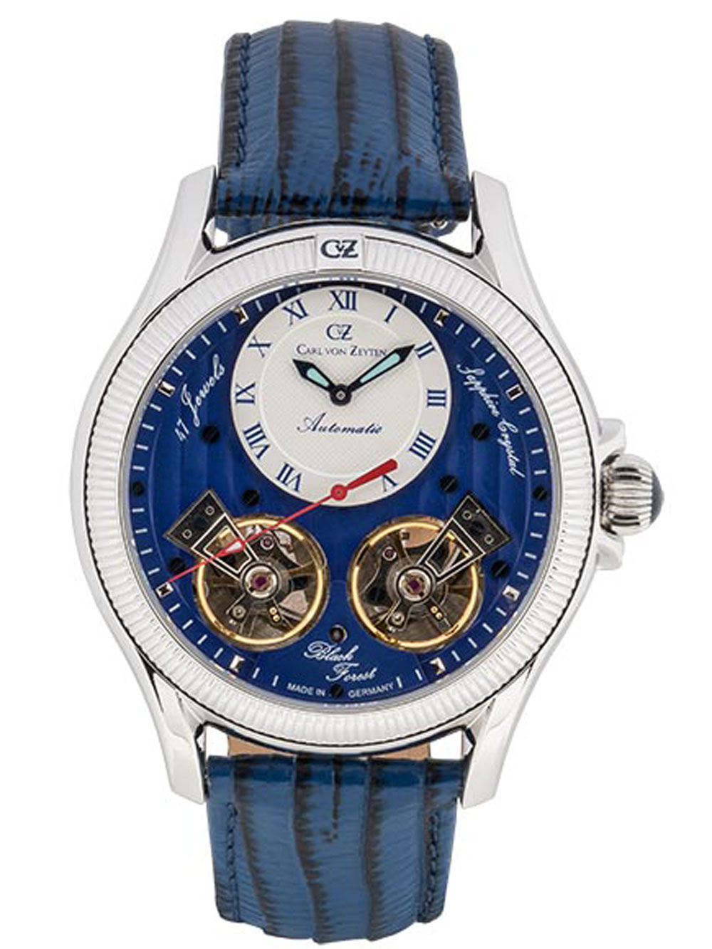 Carl Von Zeyten Orologio Classico Uomo CVZ0076GBLS - Automatico, Cassa Acciaio Dorato 44mm, Quadrante Blu, Vetro Zaffiro